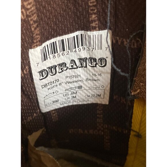 Durango Kid’s 8” Western Cowboy Boots DBT0170 Brown Mid-Calf Straps 2016 Size 4M - Picture 7 of 11
